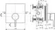Schematik einer Brausearmatur von Ideal Standard mit verschiedenen Anschnitten, die die Maße und Anschlüsse deutlich zeigen.